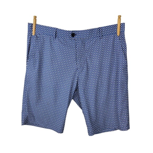 Greyson Montauk Short Adult 36 Performance Golf Chino Wolf Print Stretch Blue - Picture 2 of 7